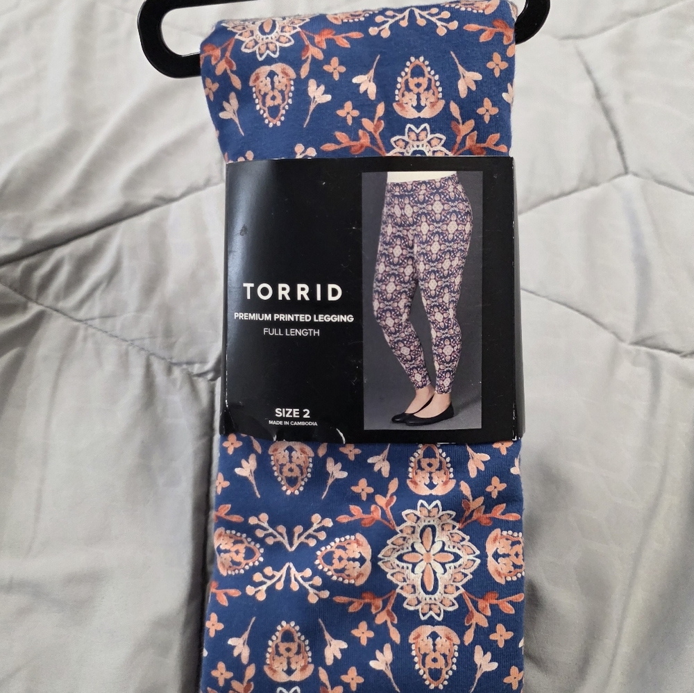 Torrid 2 2X 18/20 Geometric Full Length Leggings Blue Orange Medallion Boho